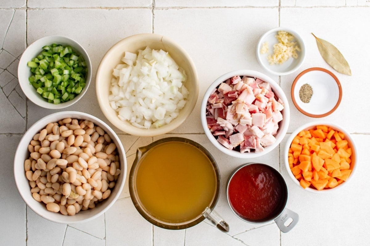 ingredients for bacon and bean soup