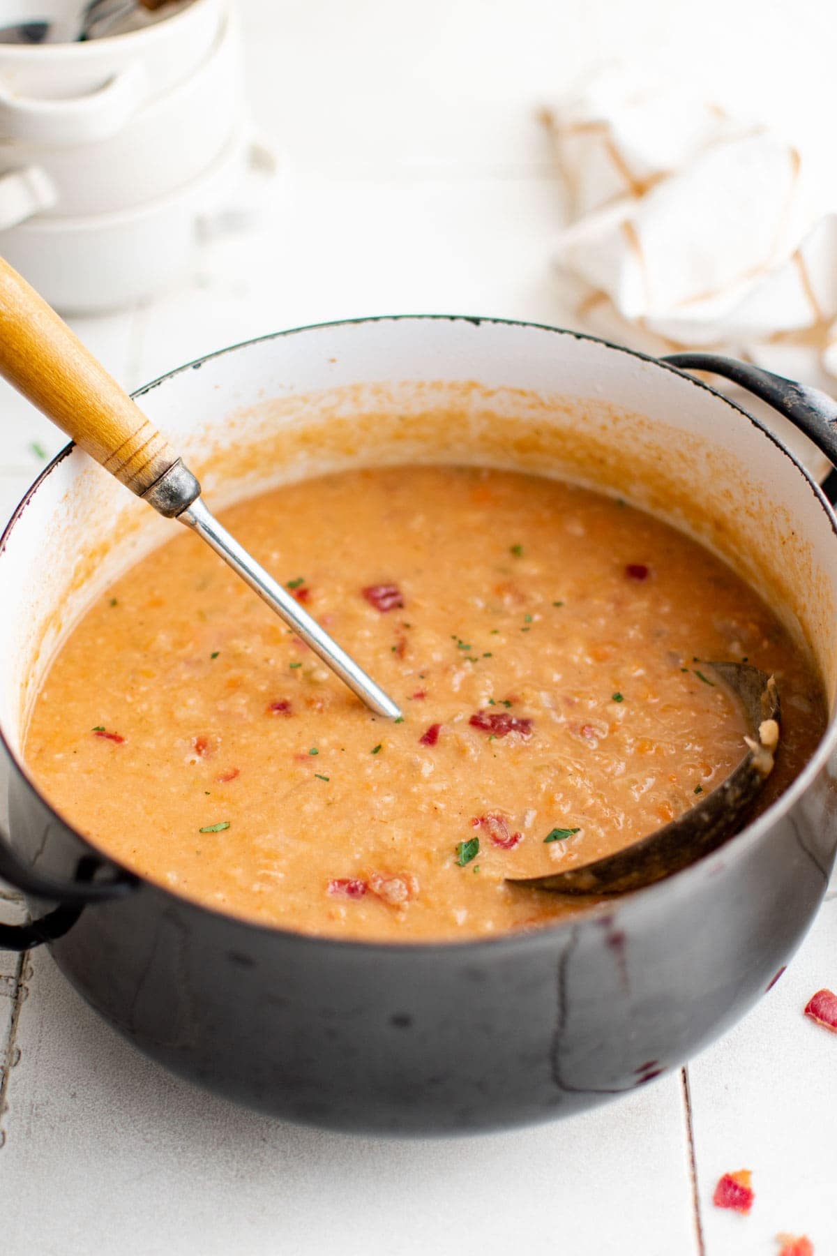 soup pot with bacon and bean soup