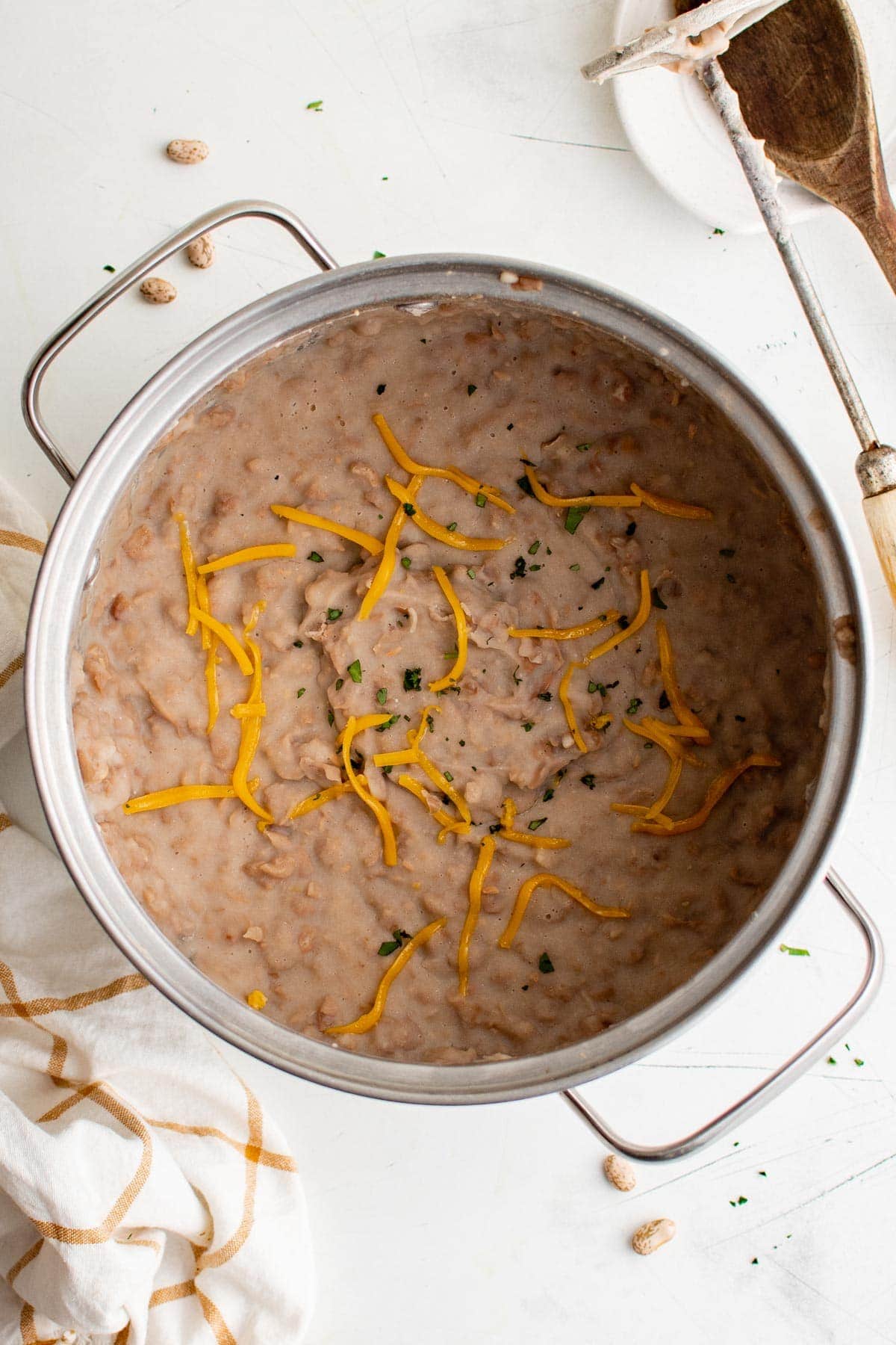 large pot with refried beans