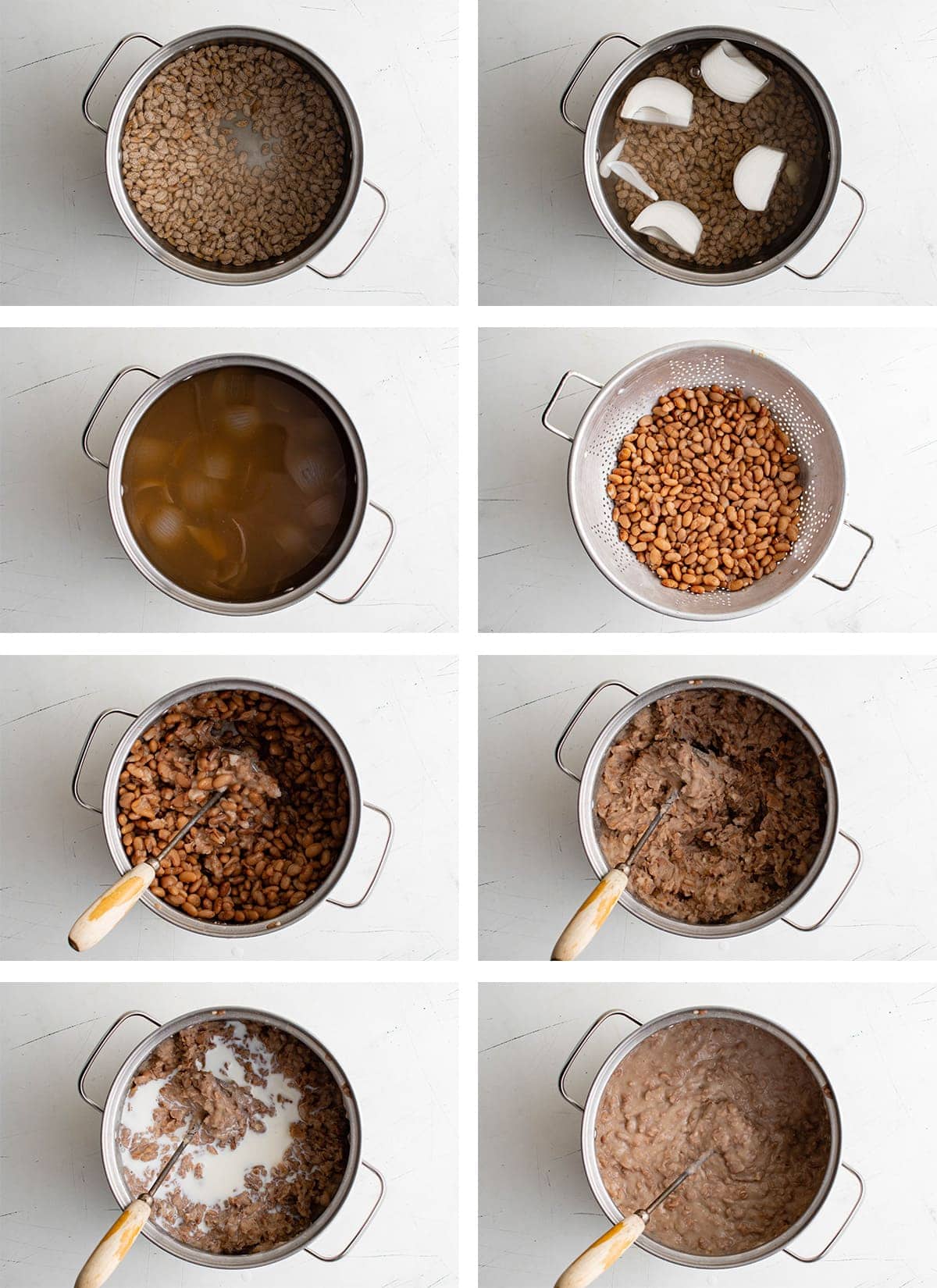collage of images showing how to make refried beans from scratch