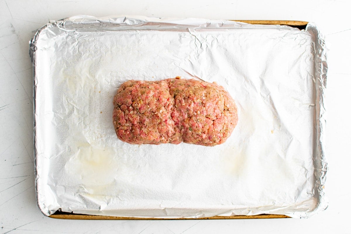 meatloaf formed on to a baking sheet