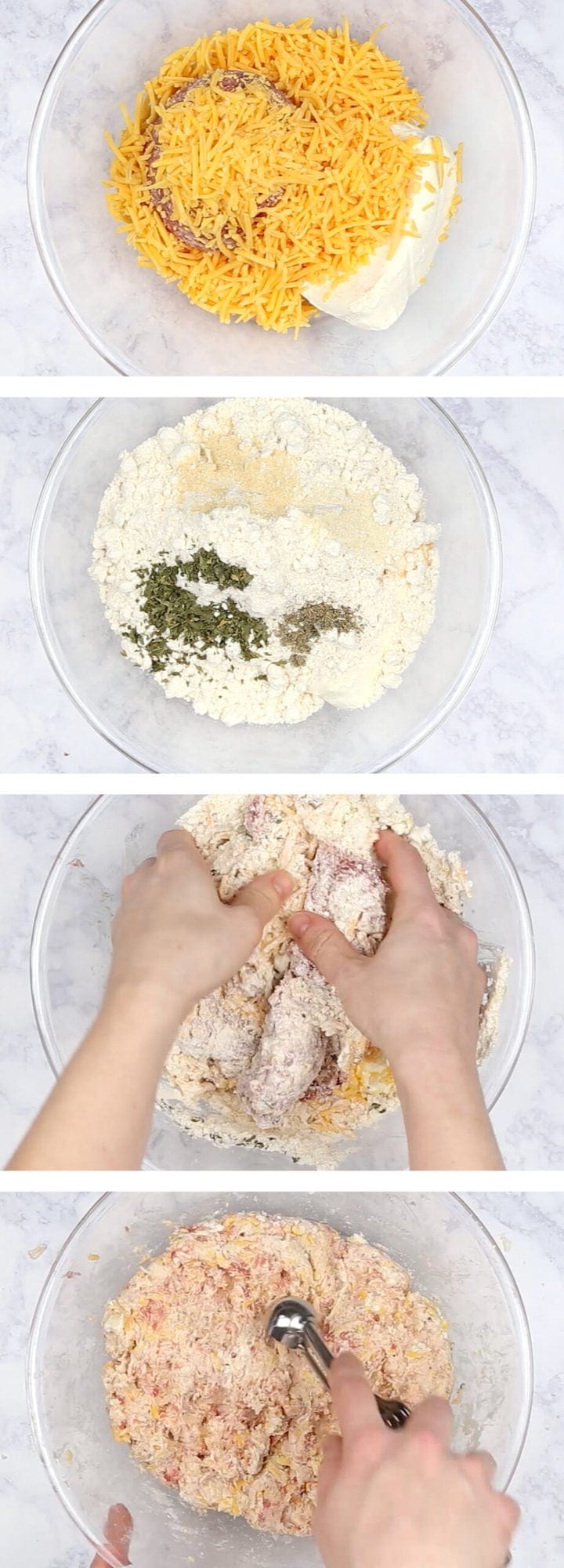 collage of images showing how to make cream cheese sausage balls