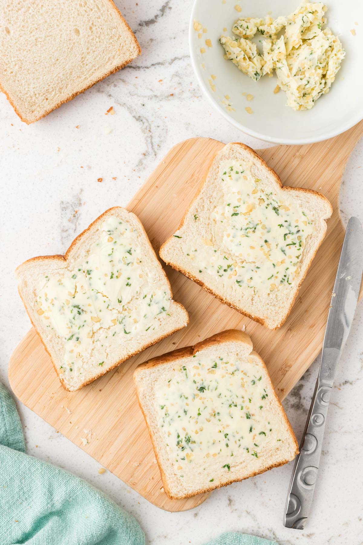 buttered bread with garlic butter. 