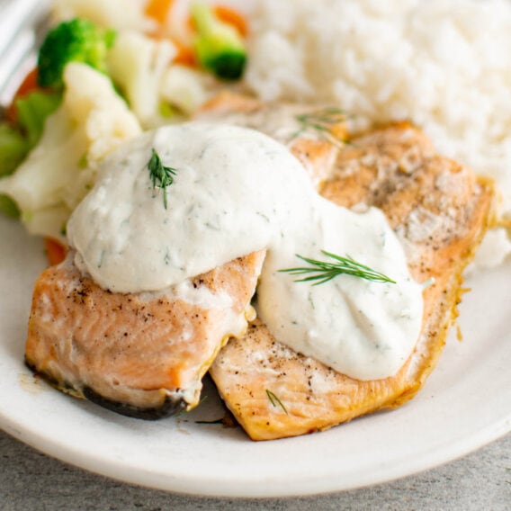 Easy Baked Salmon with Dill Sauce | YellowBlissRoad.com