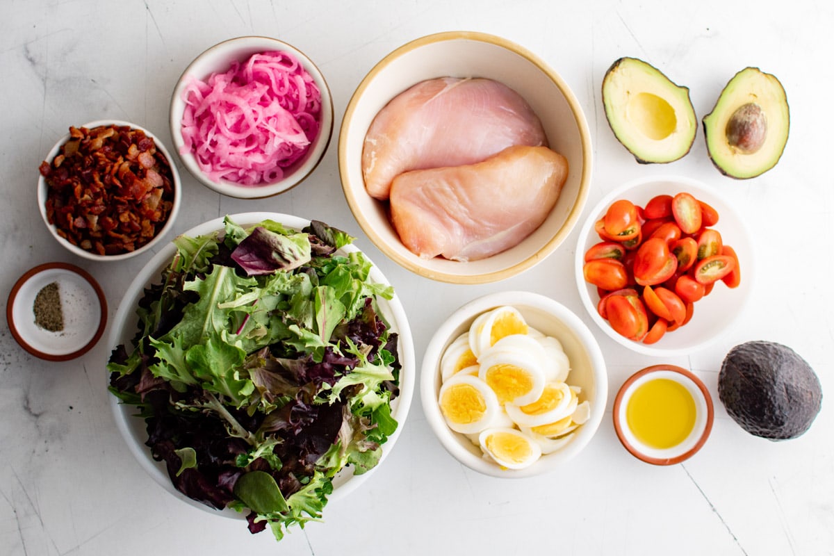 Ingredients for green goddess cobb salad. 