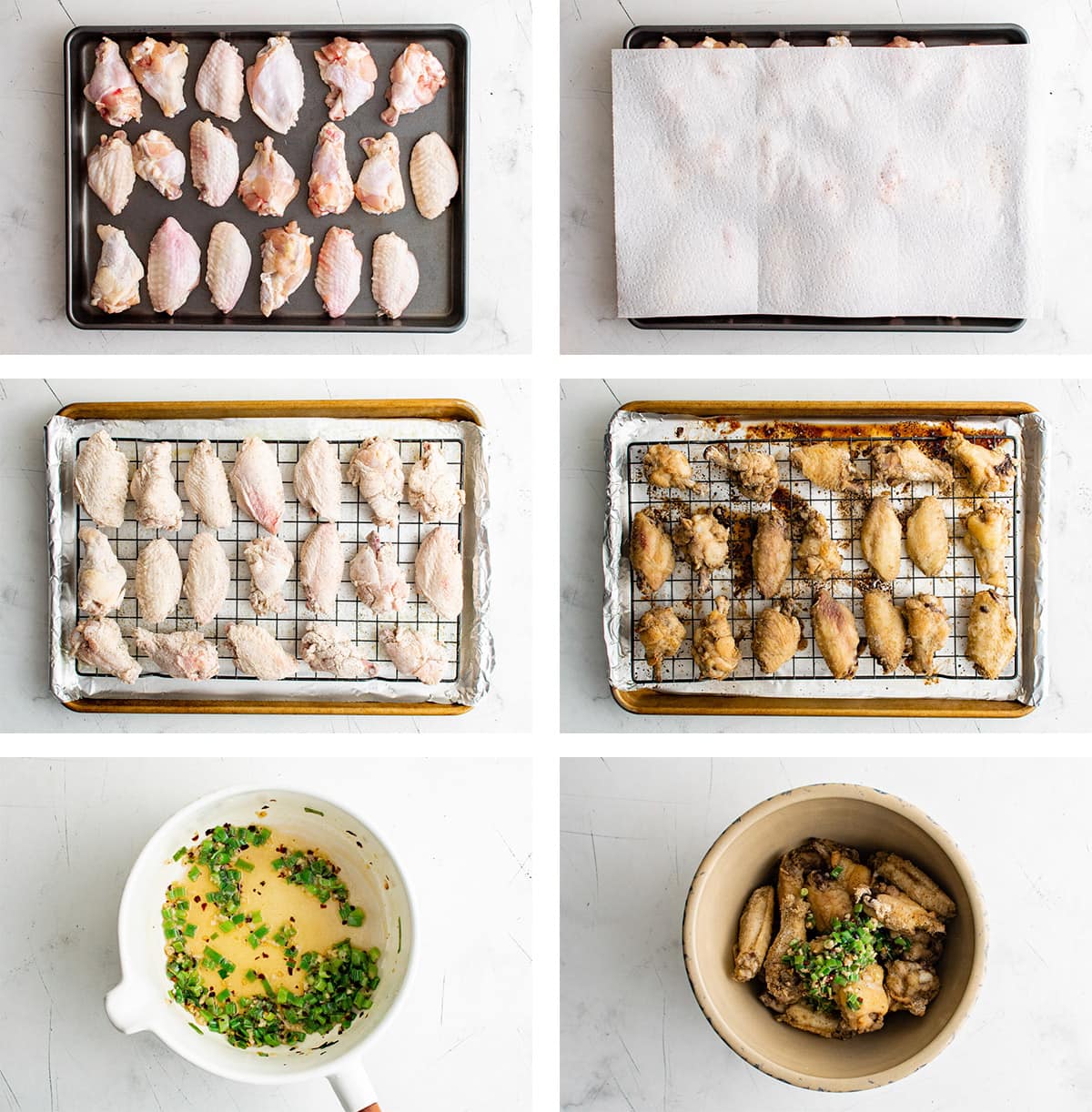 Collage of images showing how to make Salt and Pepper Chicken Wings.