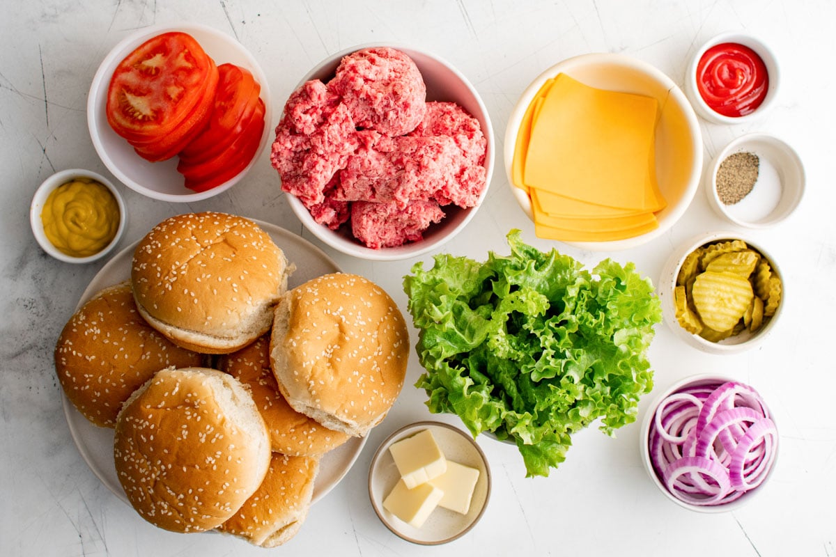 Ingredients needed to make burgers. 