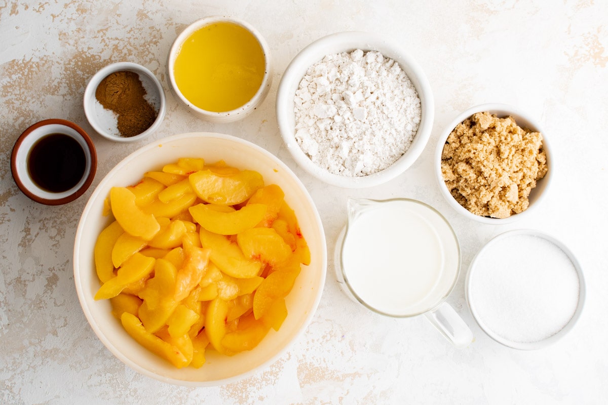 Ingredients for peach cobbler with bisquick.