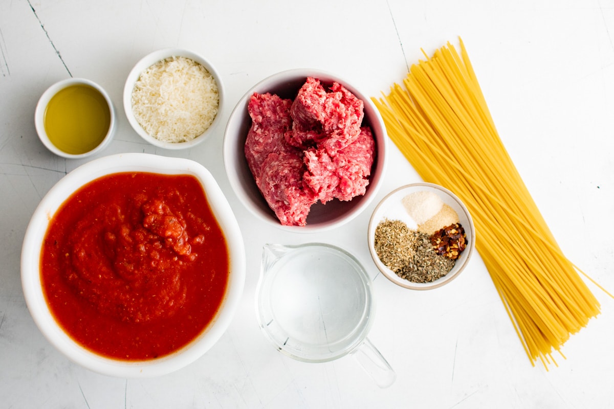 Ingredients for Instant Pot Spaghetti.