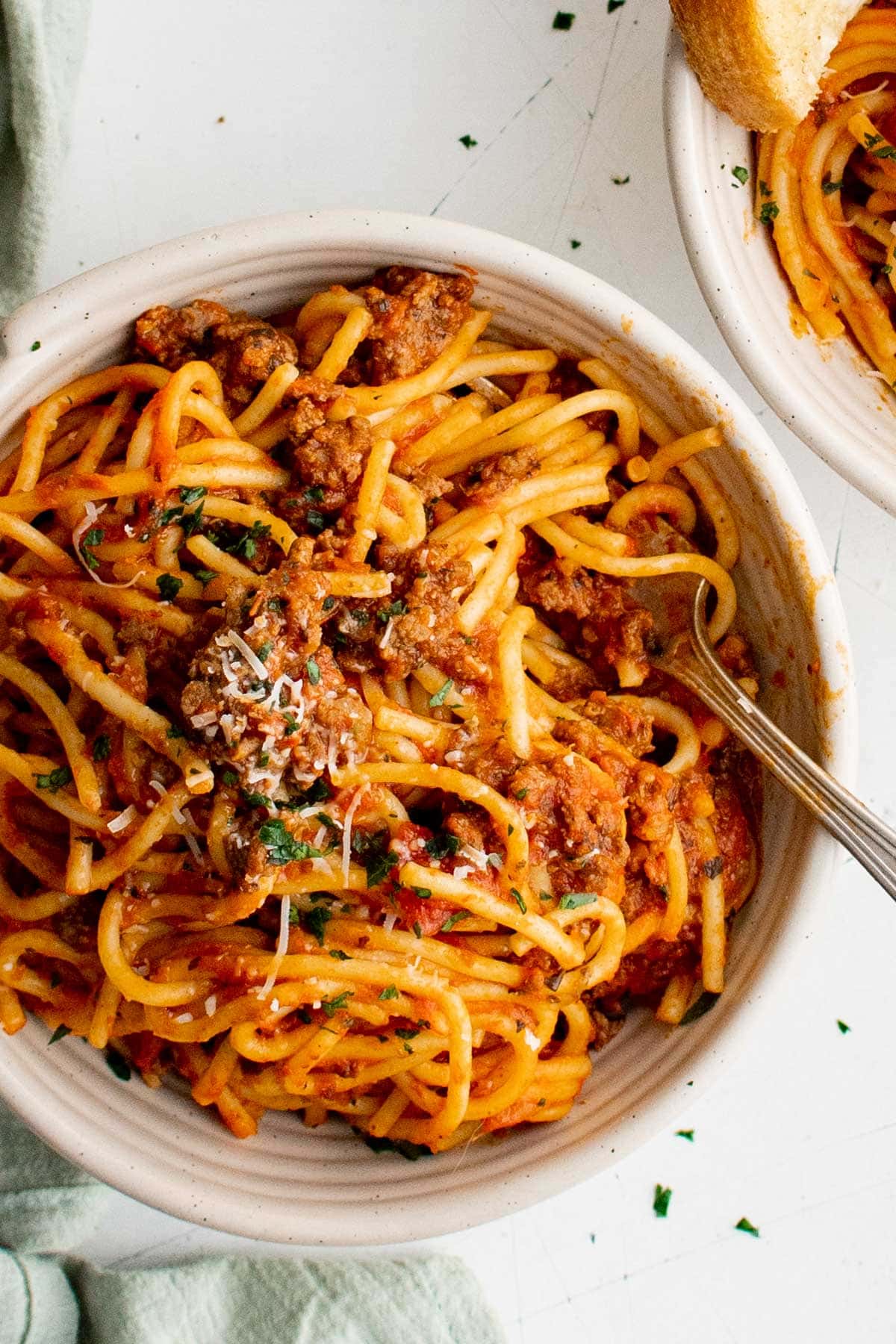 Bowl of spaghetti that was cooked in the Instant Pot.