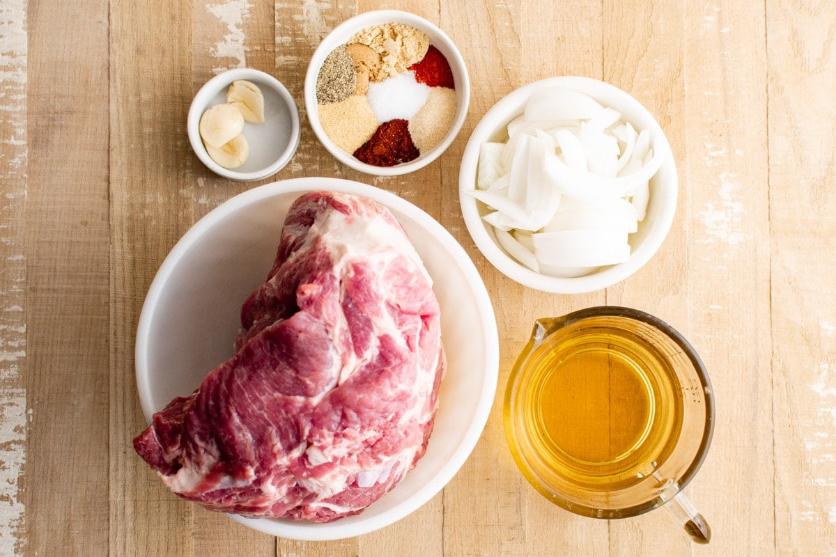 Ingredients for making slow cooker pulled pork.