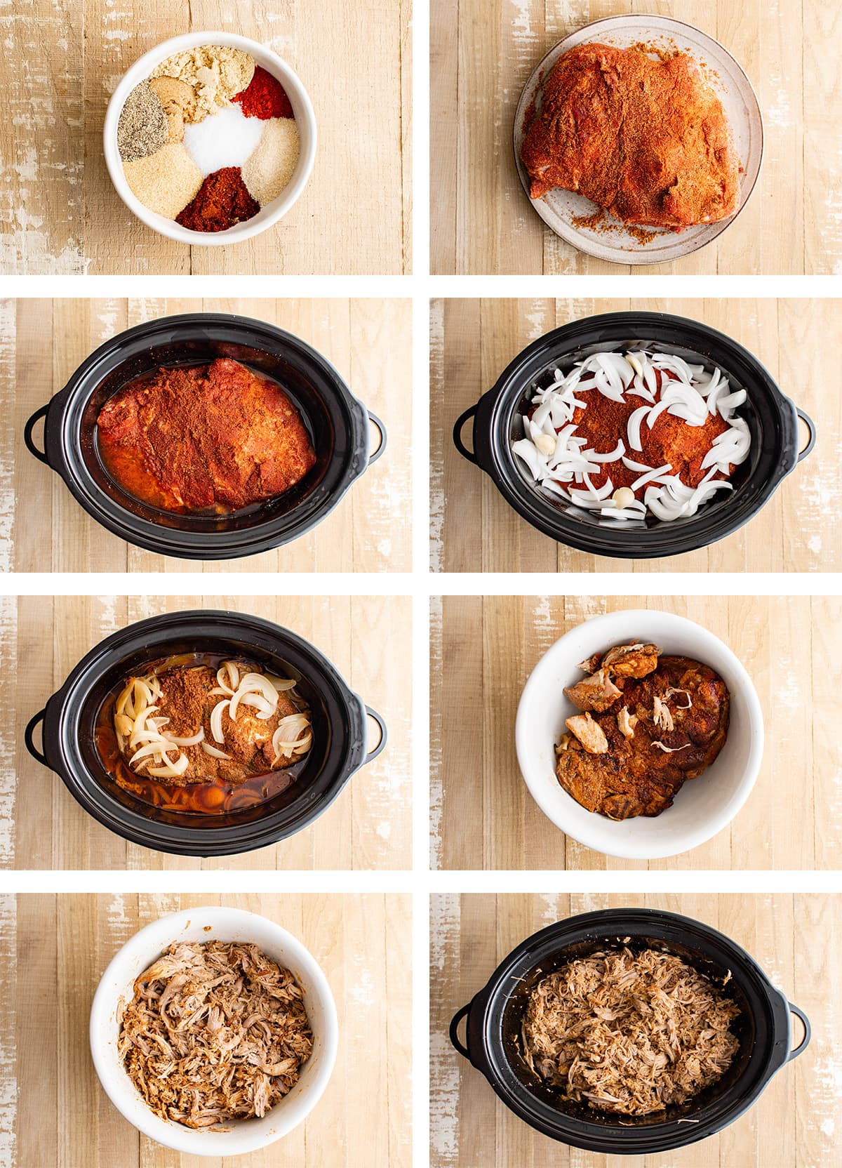 Collage of images showing how to make pulled pork.