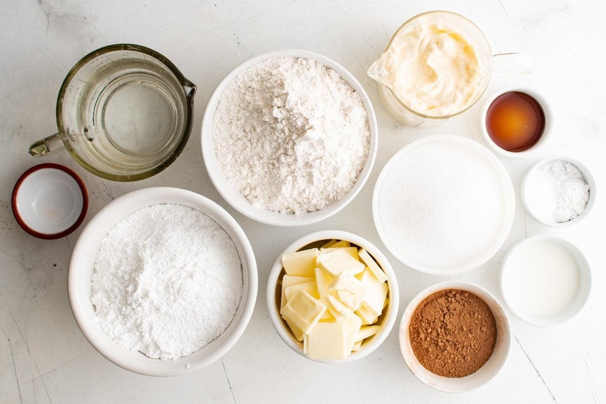 Ingredients for chocolate mayo cake.