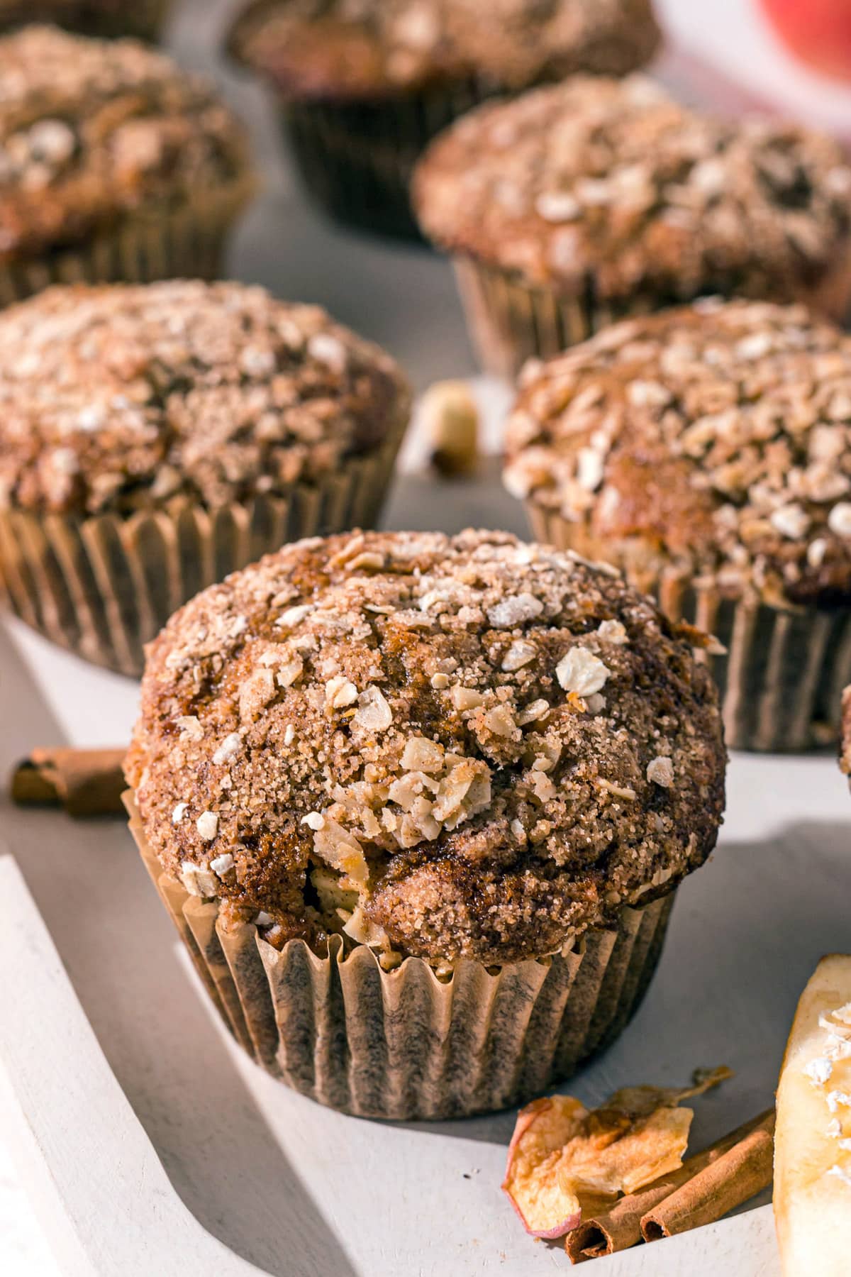 Apple Muffins on a white platter.