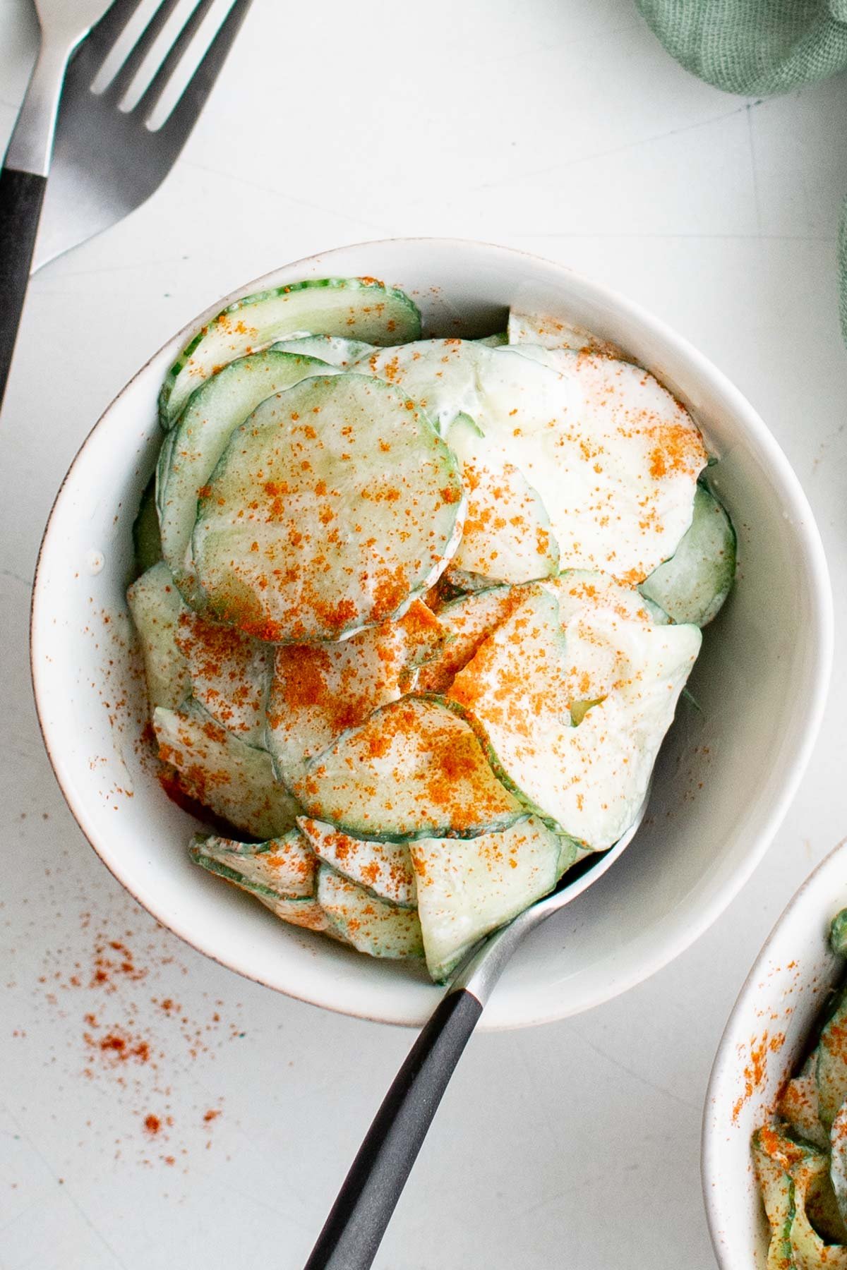 A bowl of cucumber salad (Gurkensalat).