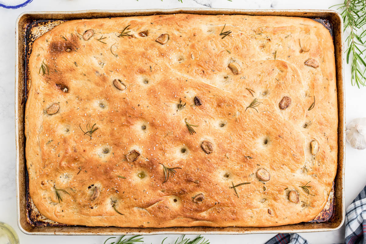 Baked loaf of Focaccia Bread.
