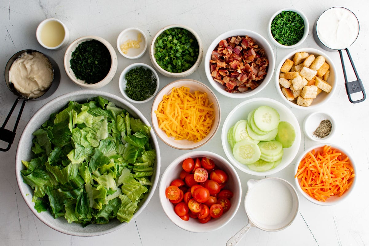 Ingredients for Salad and homemade ranch.