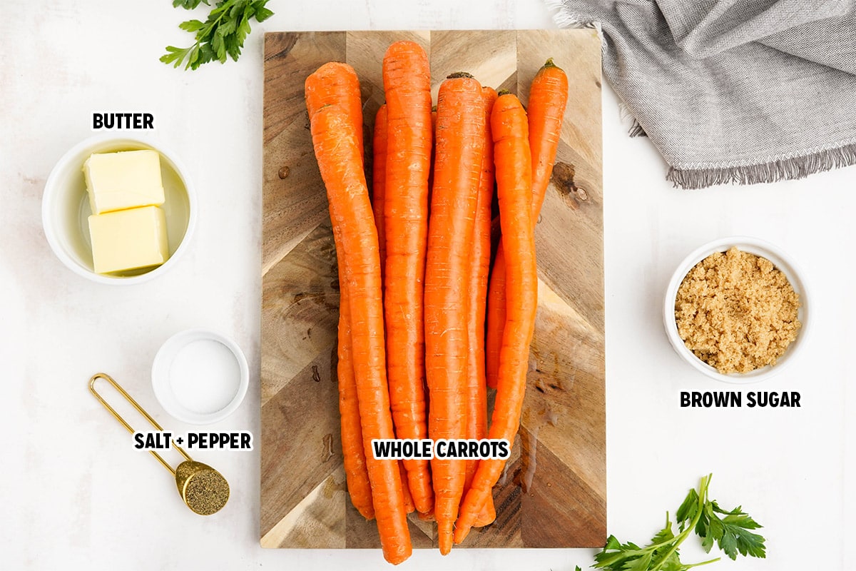 Ingredients for candied carrots.