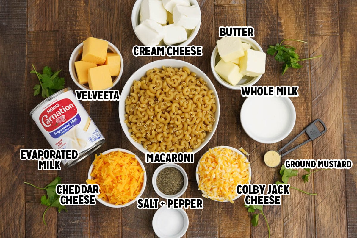 Ingredients for Slow Cooker Mac and Cheese.