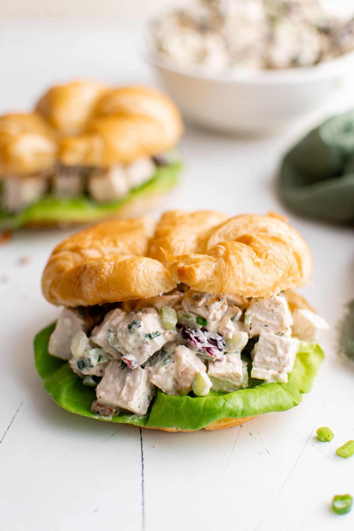 Turkey salad on a croissant.