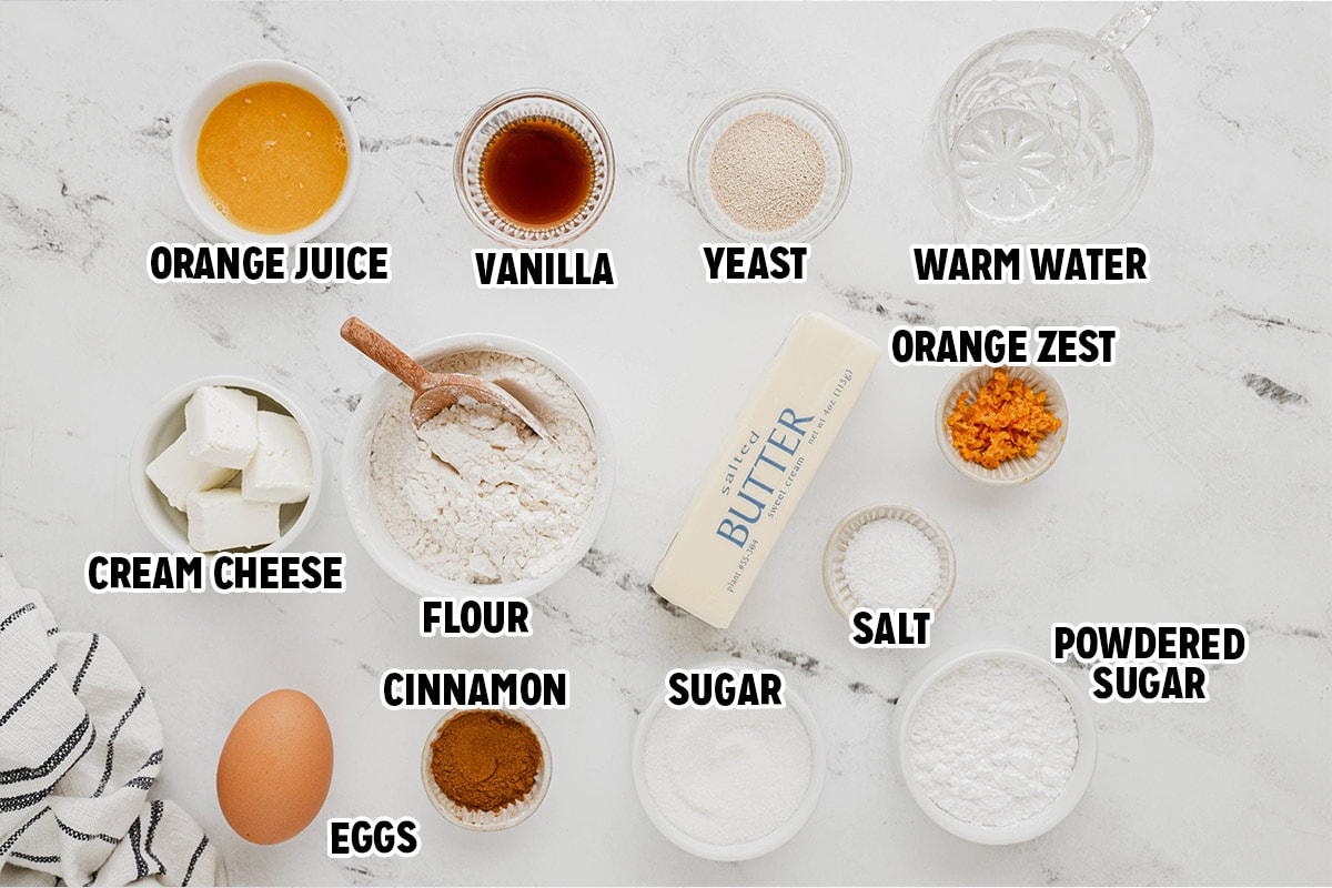 Ingredients for Orange Rolls.
