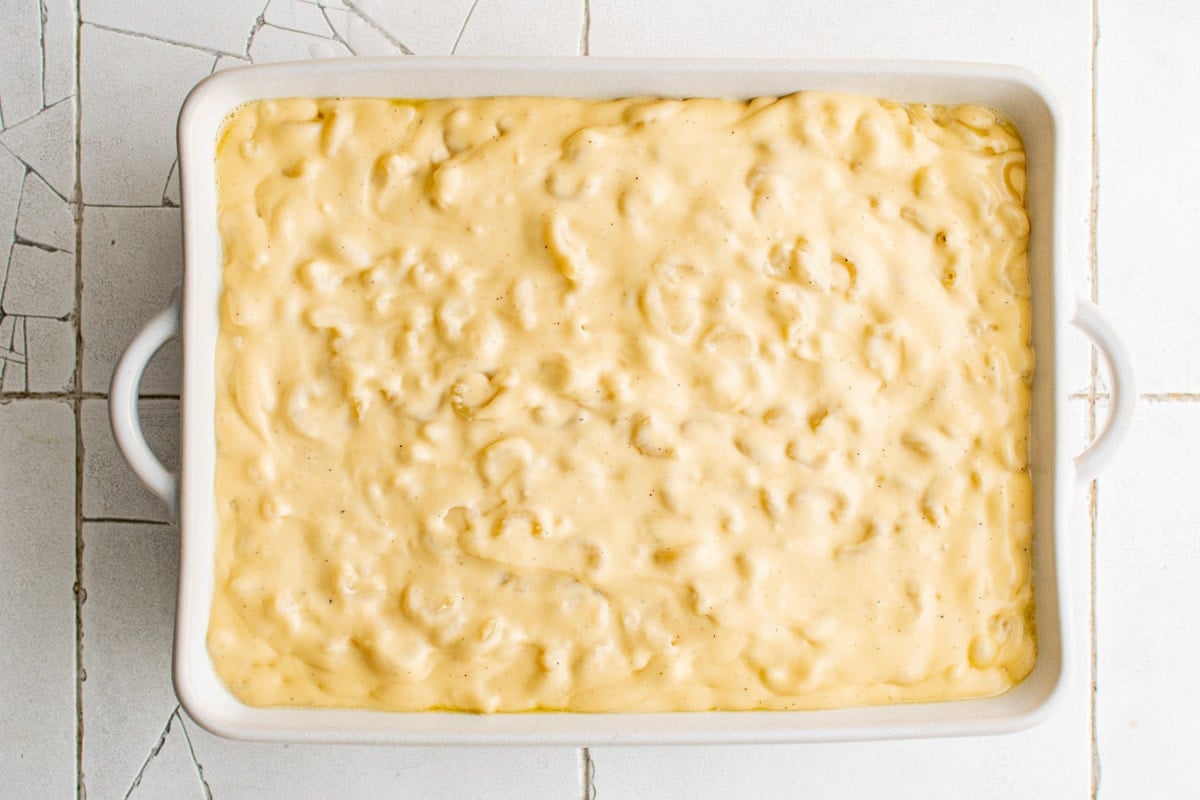 Macaroni and cheese in a baking dish.