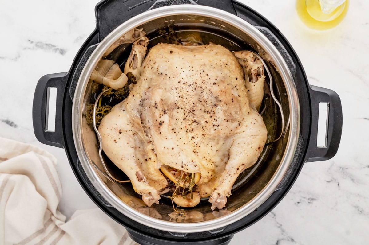 Cooked whole chicken in an instant pot.