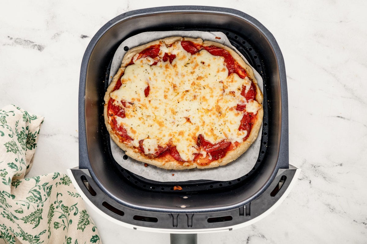 Pizza cooked in the air fryer.