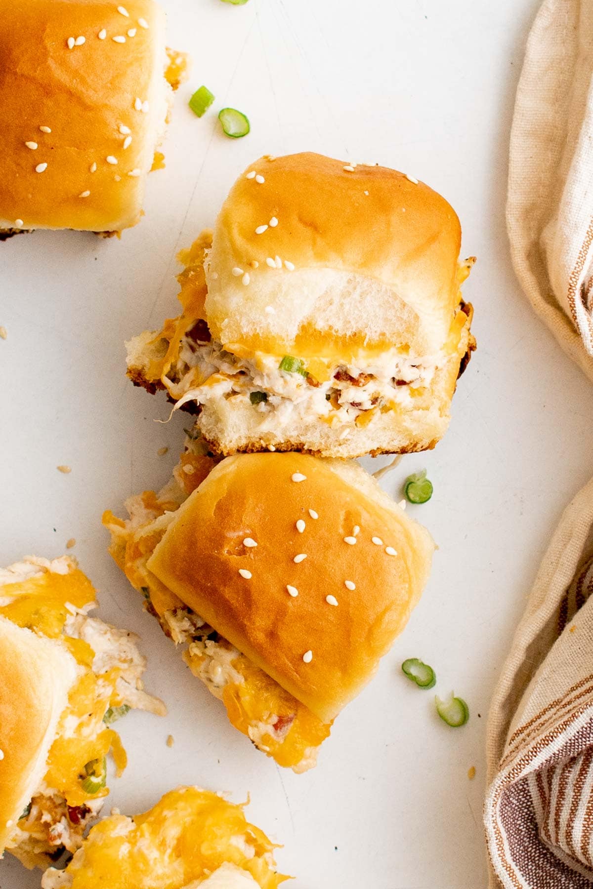 Ranch Bacon Chicken Sliders on a white background.