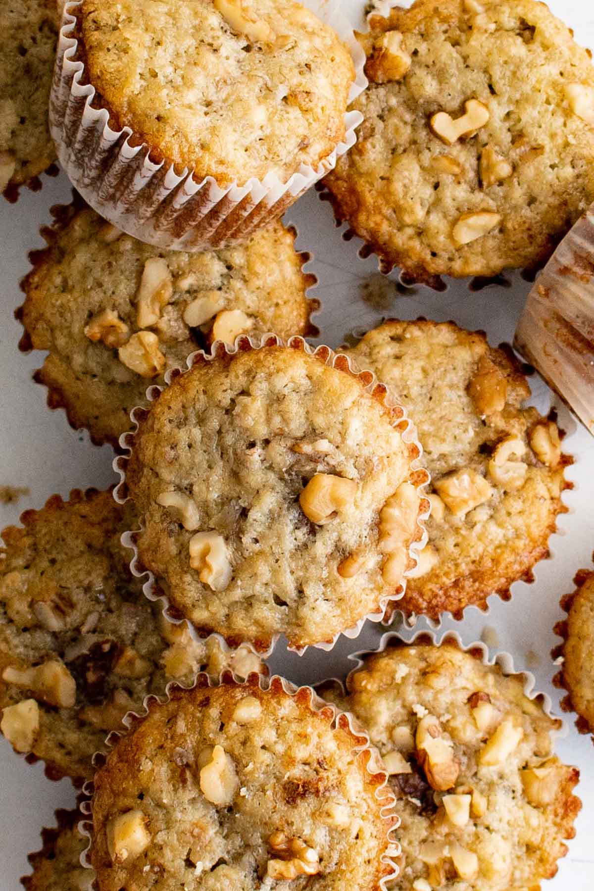 Stack of banana muffins.