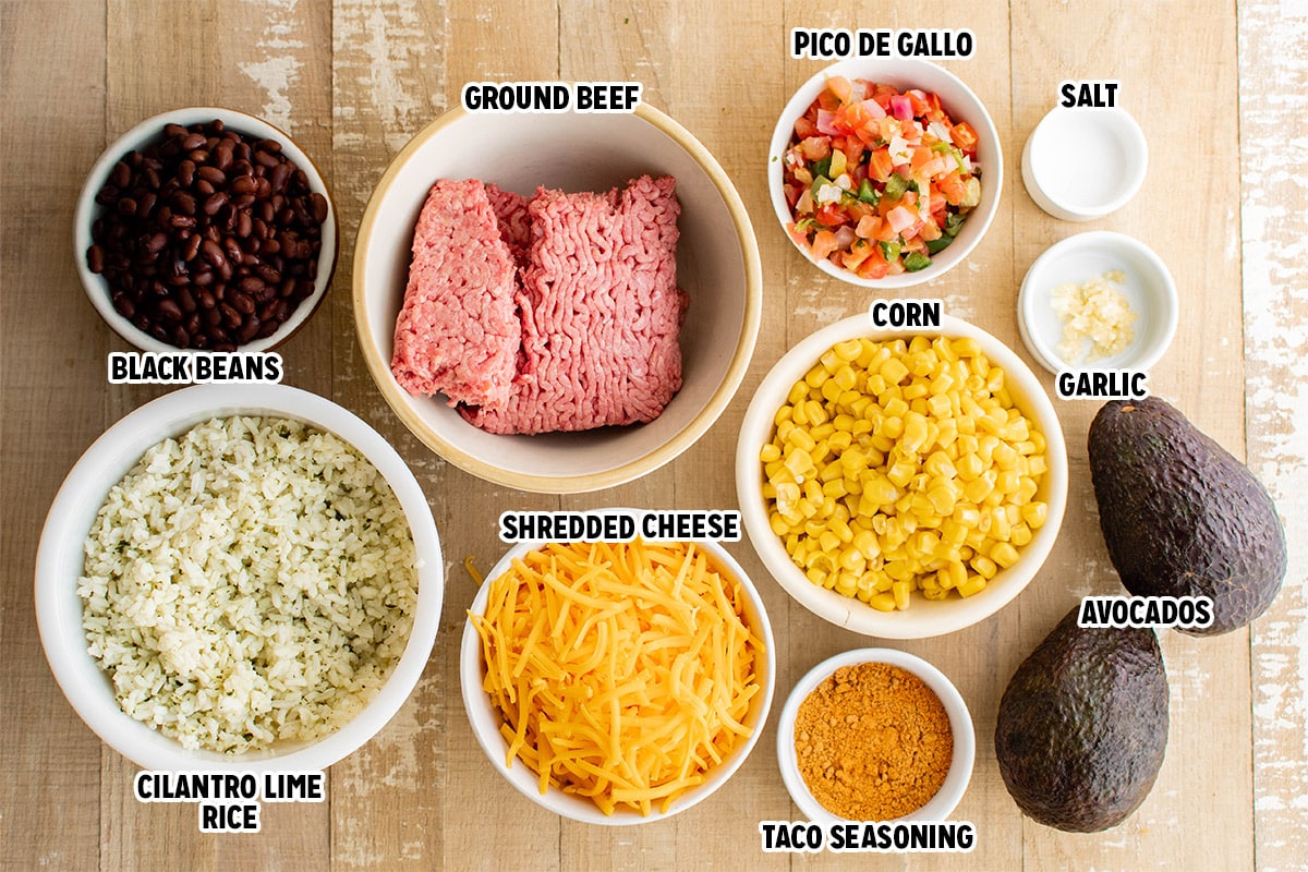 Ingredients for a taco bowl.