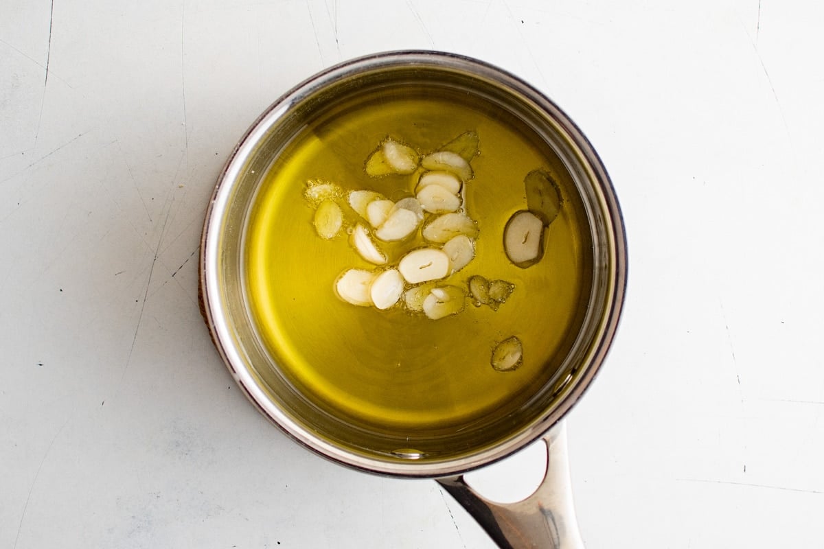 garlic simmering in olive oil.