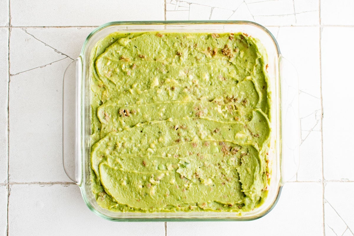 guacamole in a baking dish.