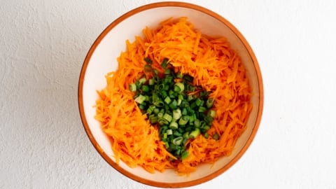 Shredded carrots and sliced green onions.