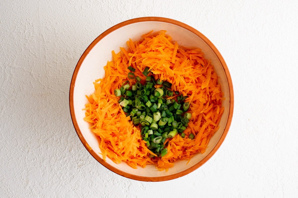 Shredded carrots and sliced green onions.