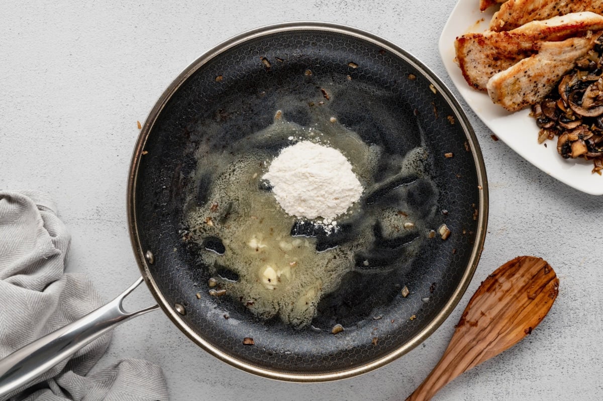 Melted butter and flour in a skillet.