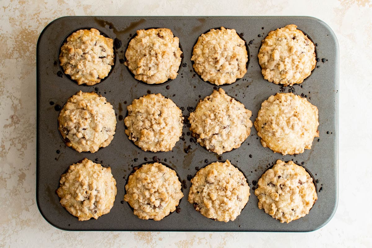 Baked muffins in a muffin pan.