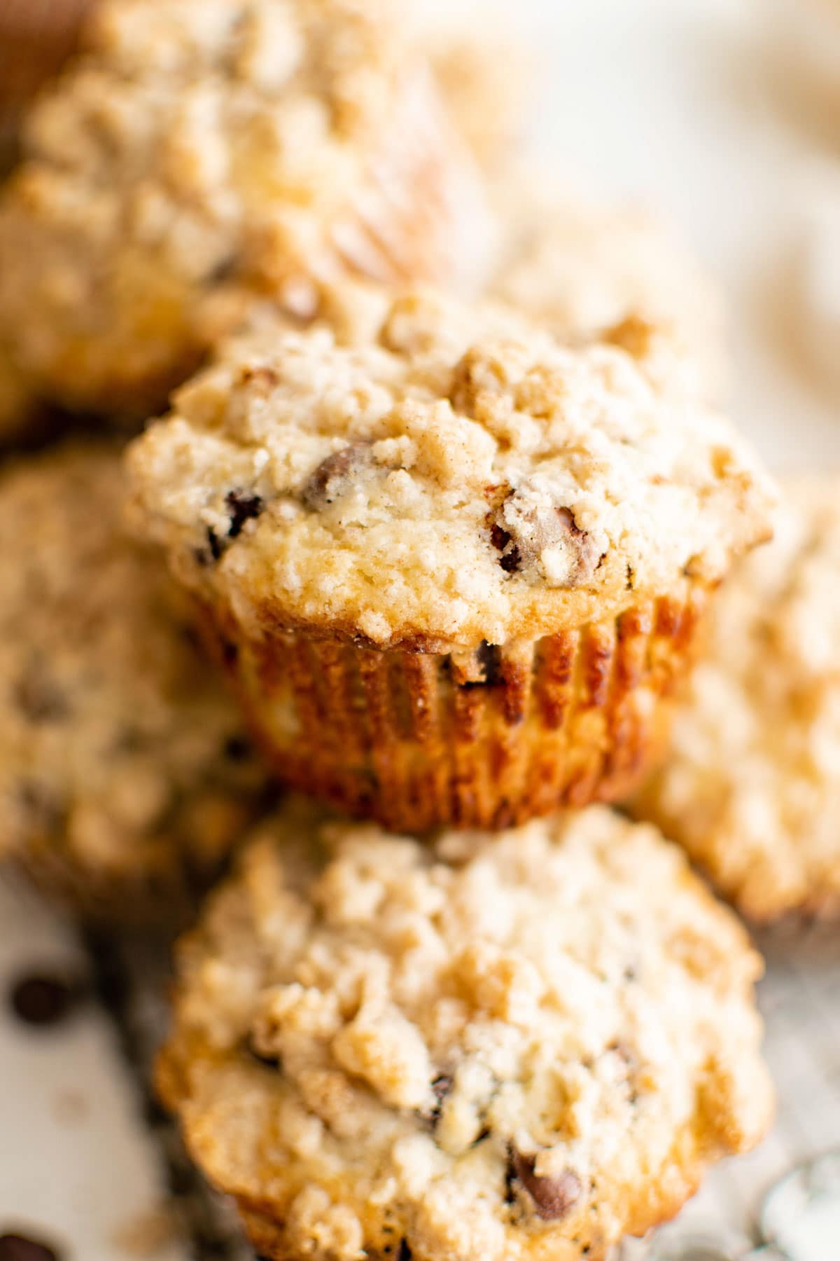 Stack of Chocolate chip muffins.