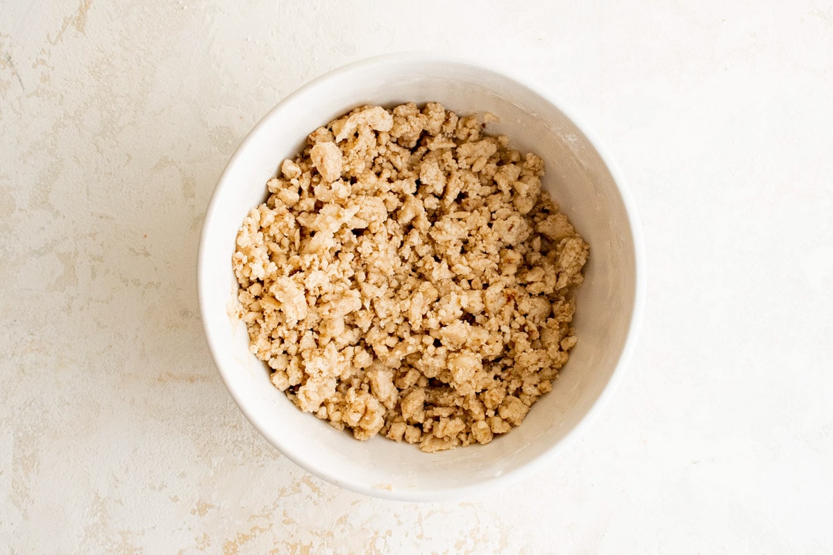 Sugary crumb mixture in a bowl.