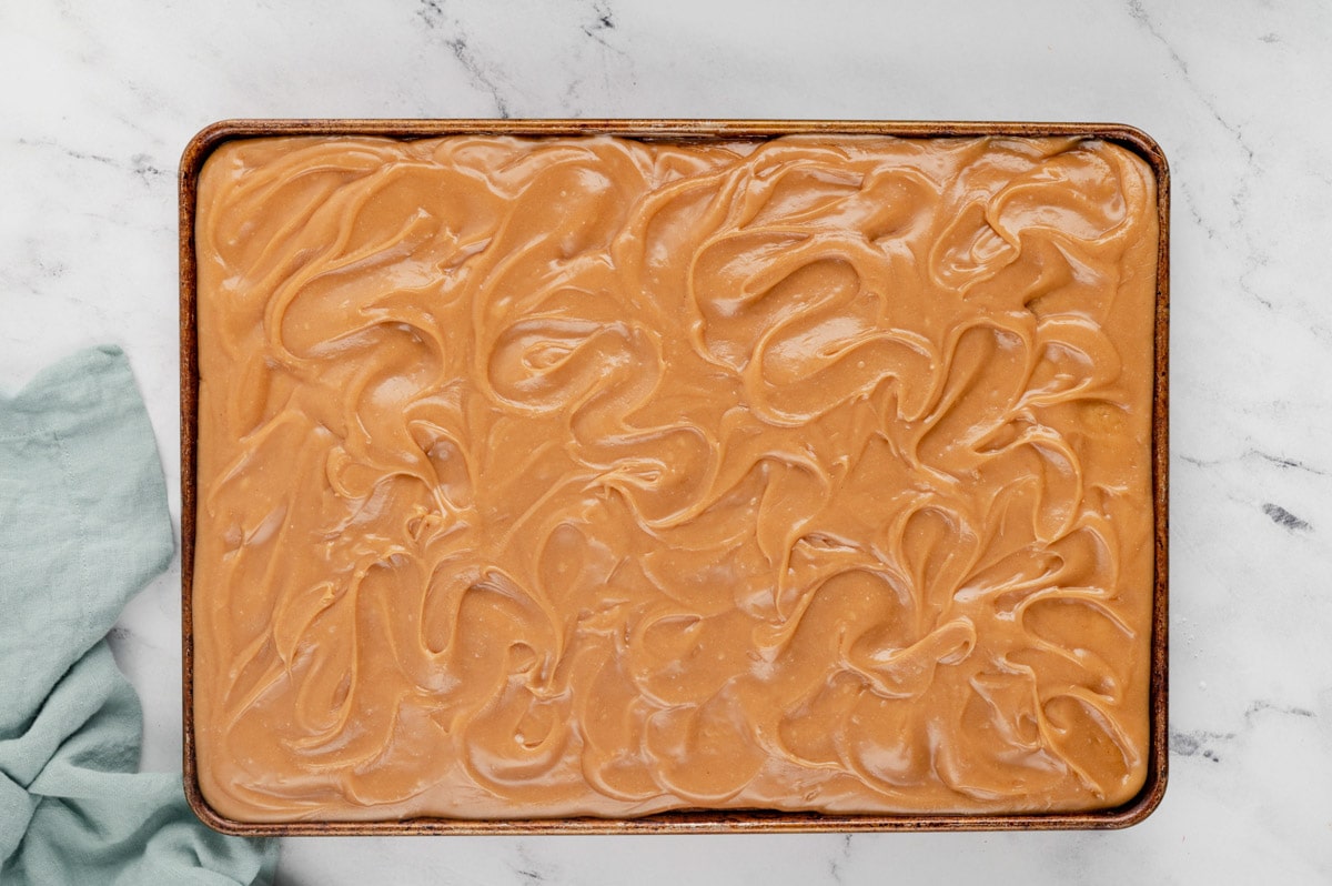 Peanut butter frosted sheet cake.