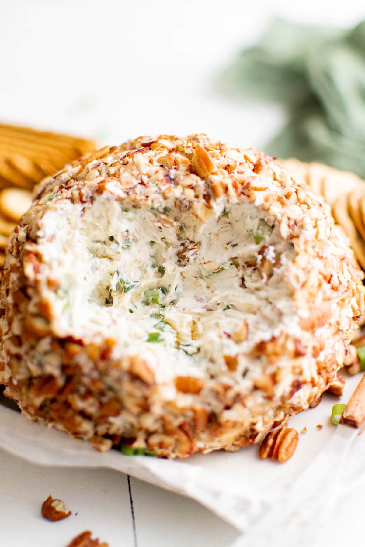 Pineapple cheese ball with the middle exposed