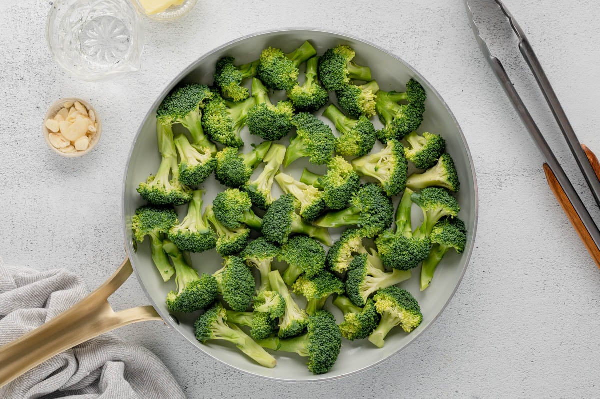 Broccoli in a skillet.