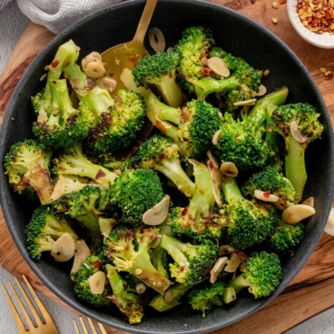 sauteed broccoli square image for social media.
