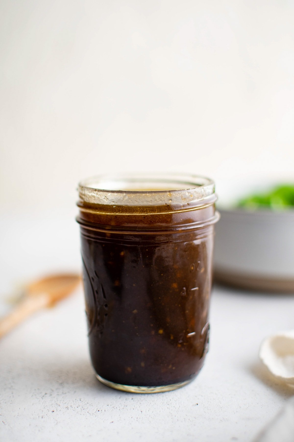 Balsamic vinaigrette in a mason jar.