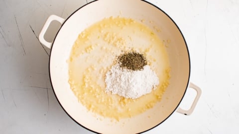 Melted butter and garlic with flour and seasonings.