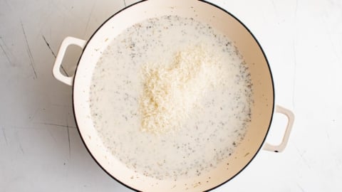 Cream sauce with shredded parmesan cheese.