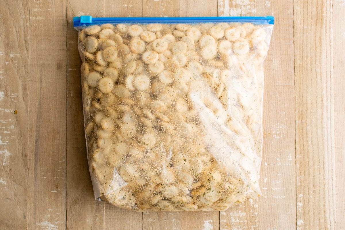 Oyster crackers in a ziploc bag.