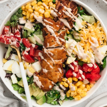 crispy chicken salad in a bowl.