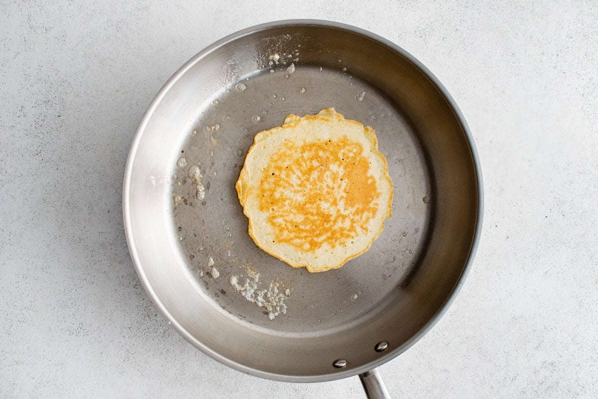 Pancake in a skillet.