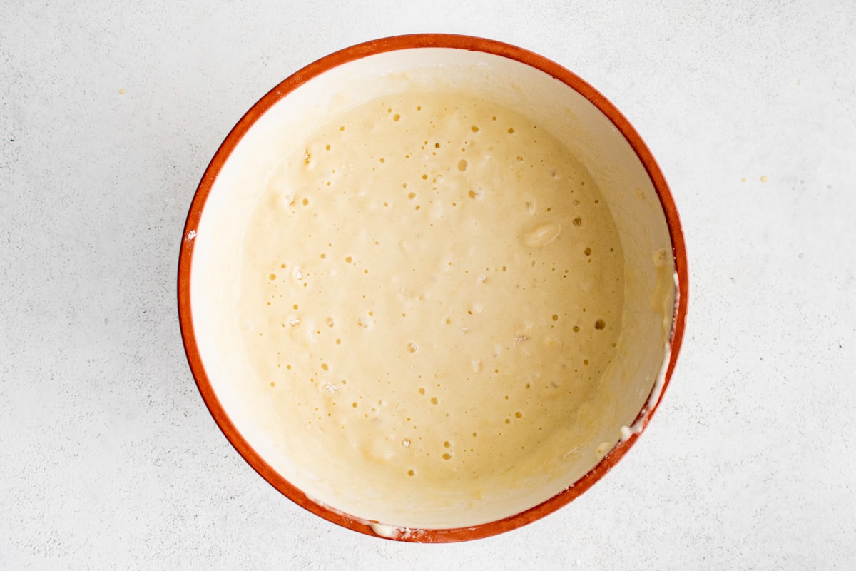 Pancake batter, in a large mixing bowl.